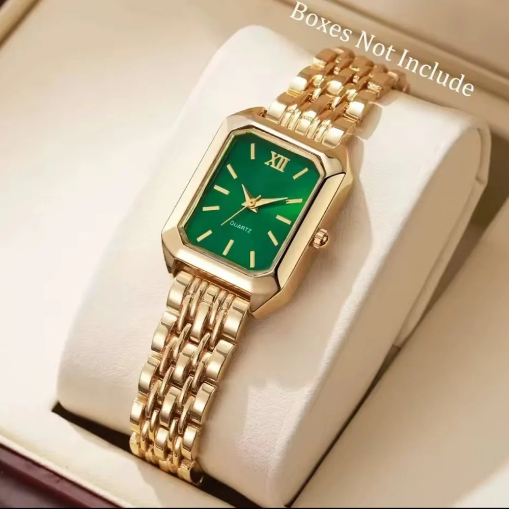 Elegant Gold Bracelet Watch with Green Dial